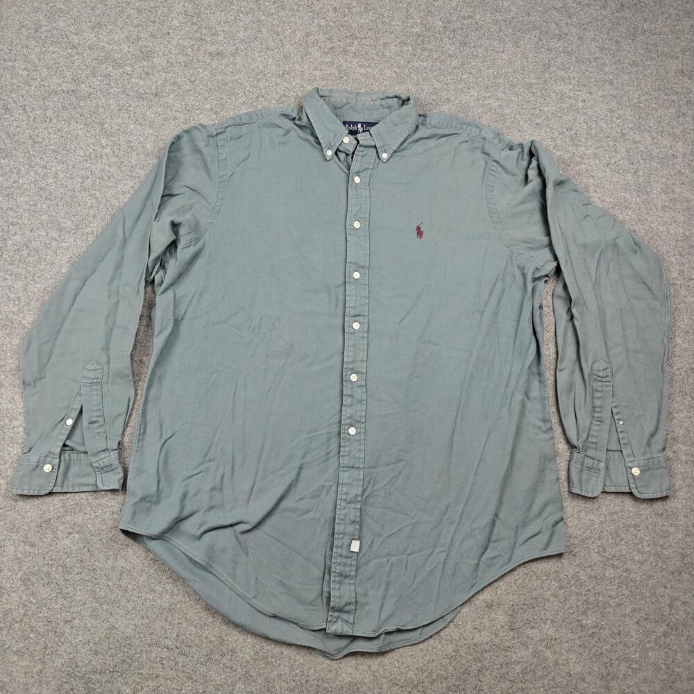 Vintage Ralph Lauren Shirt Mens XL Green Cotton Twill Long Sleeve Button-Up